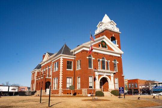 Jackson, Georgia - October 2023: Exterior of the Butts County Library, used as a filming location for the town of Hawkins in the series Stranger Things.