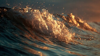 Fototapeta premium Golden ocean wave at sunset