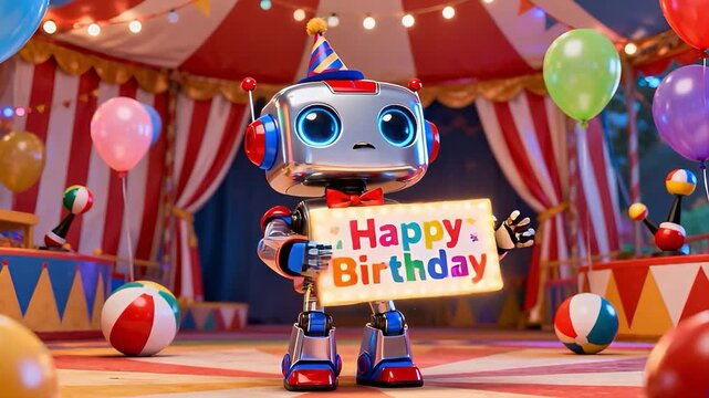 Cute Robot wish you HAPPY BIRTHDAY, Kids, Cartoon - Loop Video 4K, Background Animation, Screensaver