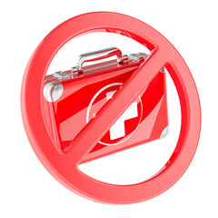 First aid kit with prohibited symbol, 3D rendering