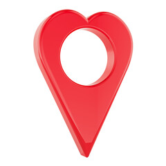 Heart shaped location pin marker for love destination. 3D rendering