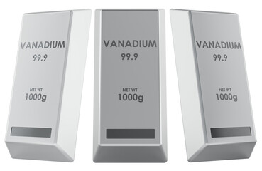 Vanadium metal bars ingots side and front views. 3D rendering