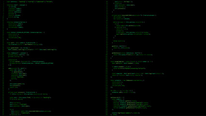 Obraz premium Green code on black screen vector. Programming abstract background. Digital software development data for computer science.