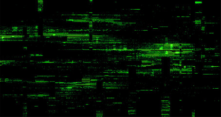 Obraz premium Green digital data error on screen. Glitch effect technology for background decor or banner design. Abstract cyber security failure.