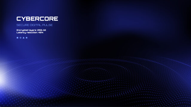 Blue abstract background with flowing grid of dots. Digital technology, sound wave, big data visualization for network.