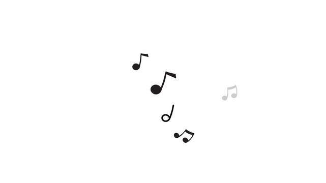 Animation of throwing musical notes up, transparent background, 4k video