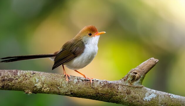 common tailorbird orthotomus sutorius perching on a tree branch