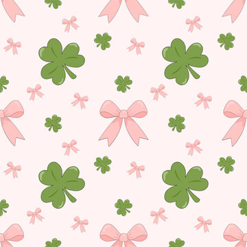 St. Patrick&rsquo;s Day. Vector seamless pattern with minimalist shamrocks and emerald botanicals. Modern flat art symbolizing Irish heritage, spring luck, and nature's renewal.