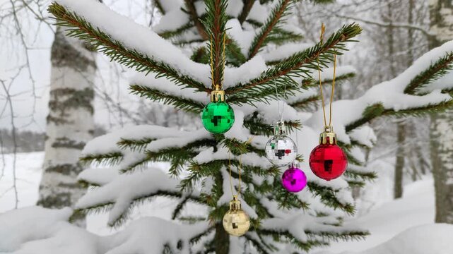 New Year's toys and a candle on the tree