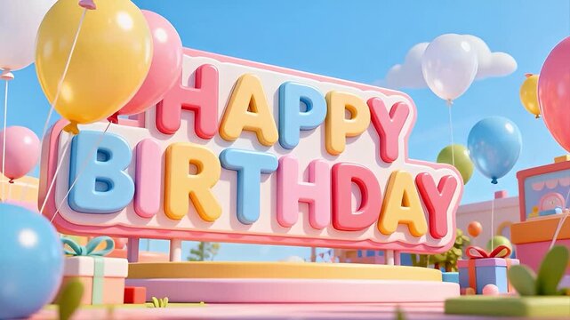 Happy Birthday sign, Kids theme, Cartoon. Happy - Loop Video 4K Animated
