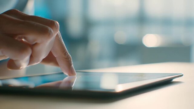 Person Using Tablet with Fingertip on Screen.