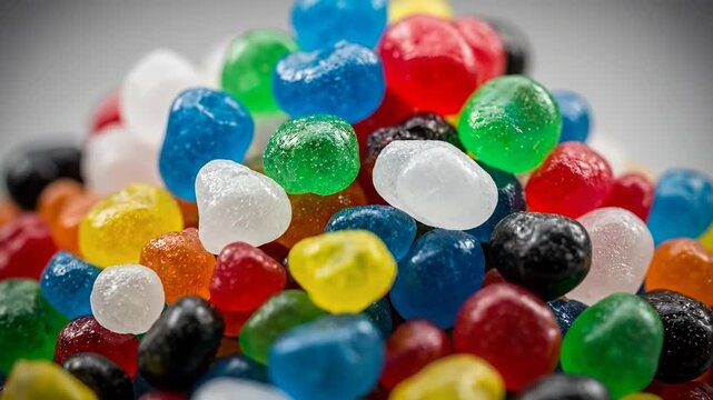 Colorful Assortment of Jelly Beans: Bright Candy Morsels in a Rainbow Display.