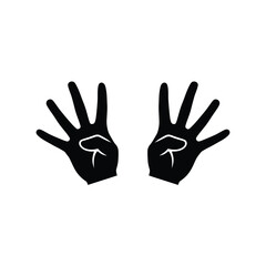 Obraz premium Two hands spread fingers showing number four count gesture for quantity or measurement