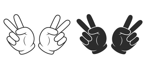 Fototapeta premium Peace symbol icon, V hand icon, two finger gesture for peace, hand sign illustrations, victory and harmony symbols, editable vector set, flat and line style, modern design for digital and social media