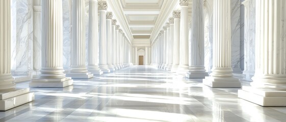 Obraz premium Elegant Hallway with Columns and Natural Light Interior