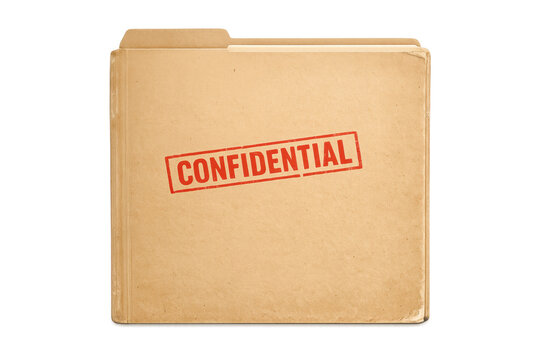 Old brown paper file folder with a red CONFIDENTIAL stamp