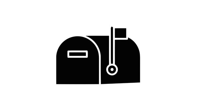 Vector illustration&nbsp;of black silhouette icon of a classic mailbox with the flag up, on a transparent background