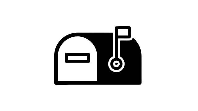 Vector illustration&nbsp;of black and white silhouette icon of a mailbox with the flag up, on a transparent background