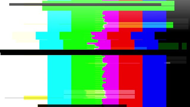 RGB TV Test Color Bars with Digital Glitch Distortion