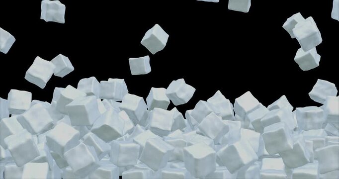 Falling ice cubes animation with alpha channel. cold drink element