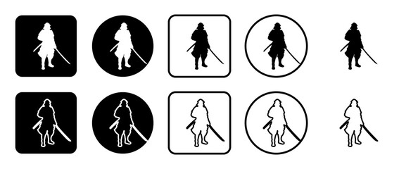Icon set of samurai symbol. Filled, outline, black and white icons set, flat style.  Illustration on transparent background
