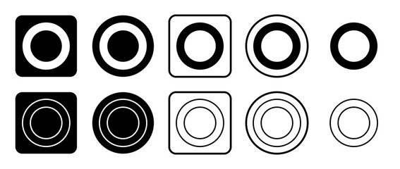Icon set of circle symbol. Filled, outline, black and white icons set, flat style.  Illustration on transparent background