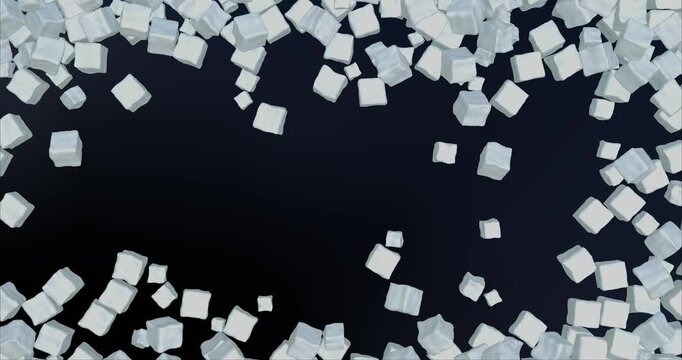 White cubes scattering on dark abstract background