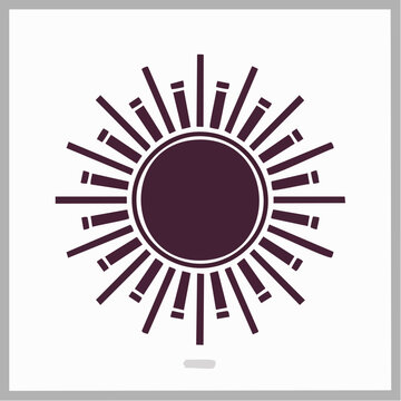 Dynamic sun starburst illustration showcasing a central purple circle with radiating energy lines in a symmetrical square layout, captured from a fronton graphic design perspective