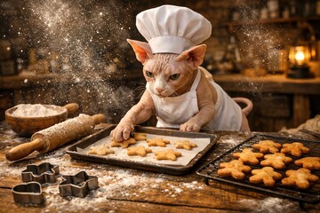Sphynx Cat Baking Holiday Cookies: A Whimsical Kitchen Adventure Unfolds