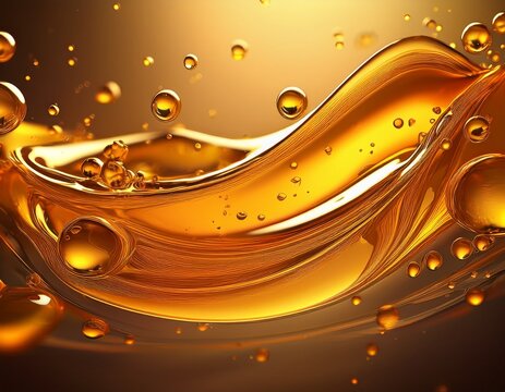 golden liquid honey or syrup with bubbles abstract background