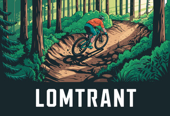 Adventurous Mountain Biker Navigating a Scenic Trail Through Lush Green Forest