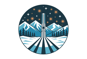 Serene Mountain Landscape Under a Starry Night Sky with Iconic Road Leading to Adventure