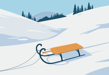 Charming Sleigh Resting on Soft Snowy Landscape Under Clear Blue Sky