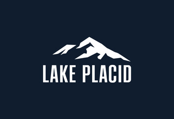 Stylized Logo of Lake Placid Featuring Majestic Mountains on Dark Background