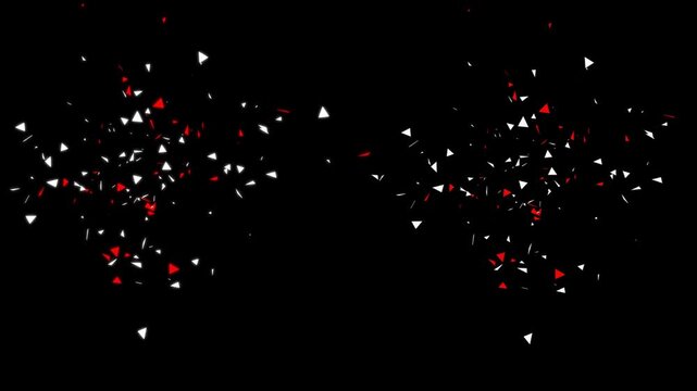 Red and White Confetti Burst Animation. Dynamic Particles Flying Upwards for Celebration, Sports Events, and Grand Opening. Seamless Motion Graphics on Isolated Black Background.