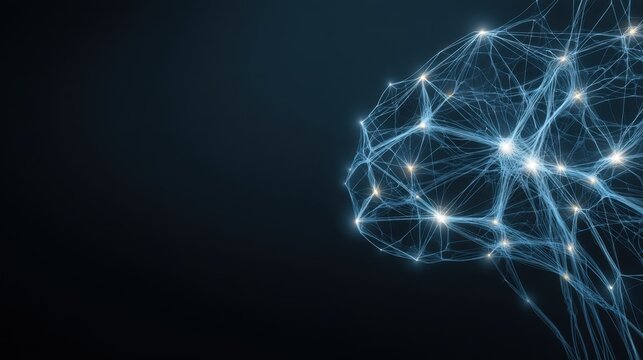 Futuristic Representation of a Brain Made of Light Connections Illustrating Neurology, Artificial Intelligence, and Neural Networks