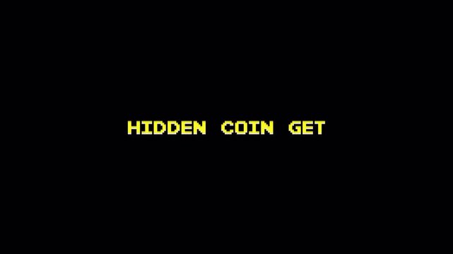 8 Bit Pixel Text Hidden Coin Get Retro Gaming Achievement Screen Animation 4k video animation seamless loop
