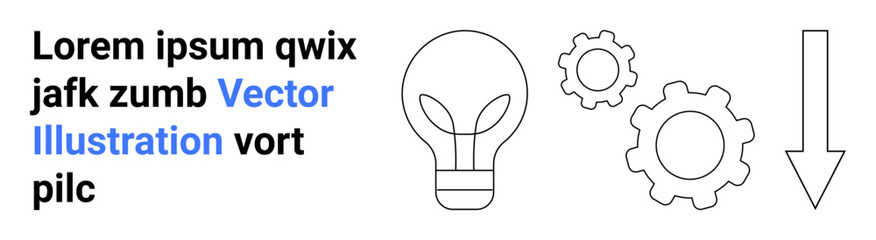 Innovation, creativity, business development, process workflow, technical ideas, problem-solving. Minimalist design of a lightbulb, gears arrow and sample text. Innovation and creativity concept © robu_s