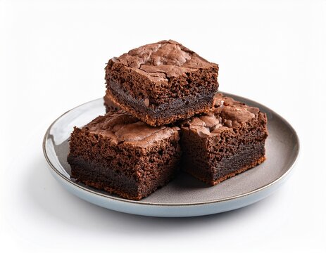 chocolate brownies in a plate isolated on white background