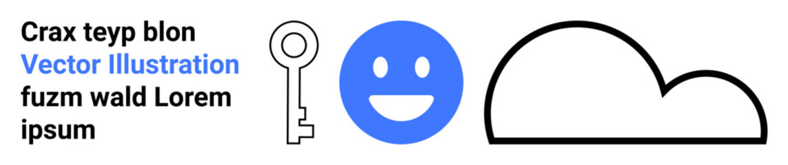 Fototapeta premium Data security, technology, cloud services, communication, identity, online storage. A key, a happy face and a cloud are displayed. Data security and technology concept