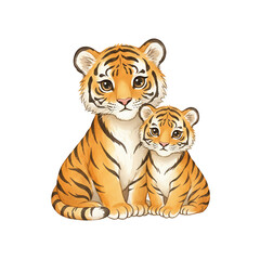 Obraz premium Adorable tiger family A mother tiger and her cub sitting together.