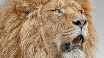 Majestic male lion with a golden mane captured in a close-up profile portrait