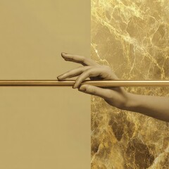 Artistic Hands Reaching Toward Each Other on Golden Textured Wall