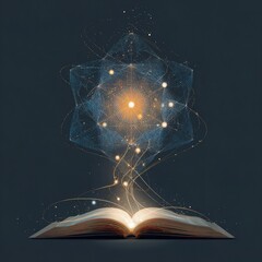 Open Book with Glowing Light and Magical Rays on Dark Background