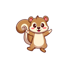 Fototapeta premium Cute cartoon squirrel illustration, friendly and happy, waving its paws, adorable animal character design