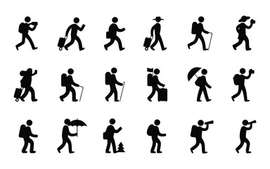 Obraz premium Collection of black silhouette figures engaged in various walking and carrying activities