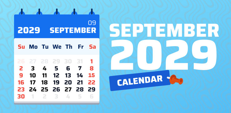 September 2029 calendar design. Monthly schedule for September 2029 in Sunday start format. Simple and clean vector template with weekend on Saturday and Sunday