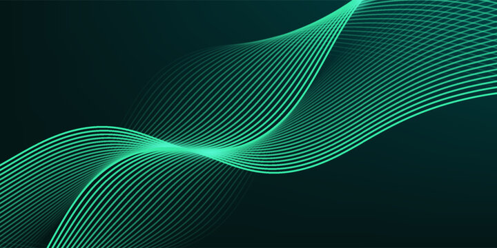 3D green techno abstract background overlap layer on dark space with glowing waves shape effect decoration. Modern graphic design element lines style concept for banner, flyer, card, or brochure cover