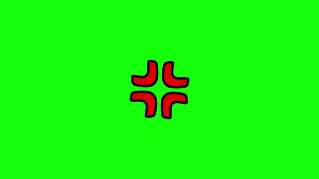 Animated red anger symbol (vein pop) pulsating on a green screen. Classic anime/manga style expression for frustration, fury, or annoyance.