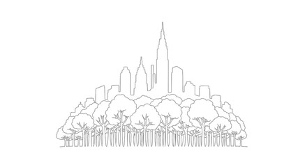 City Skyline with Trees and Buildings.